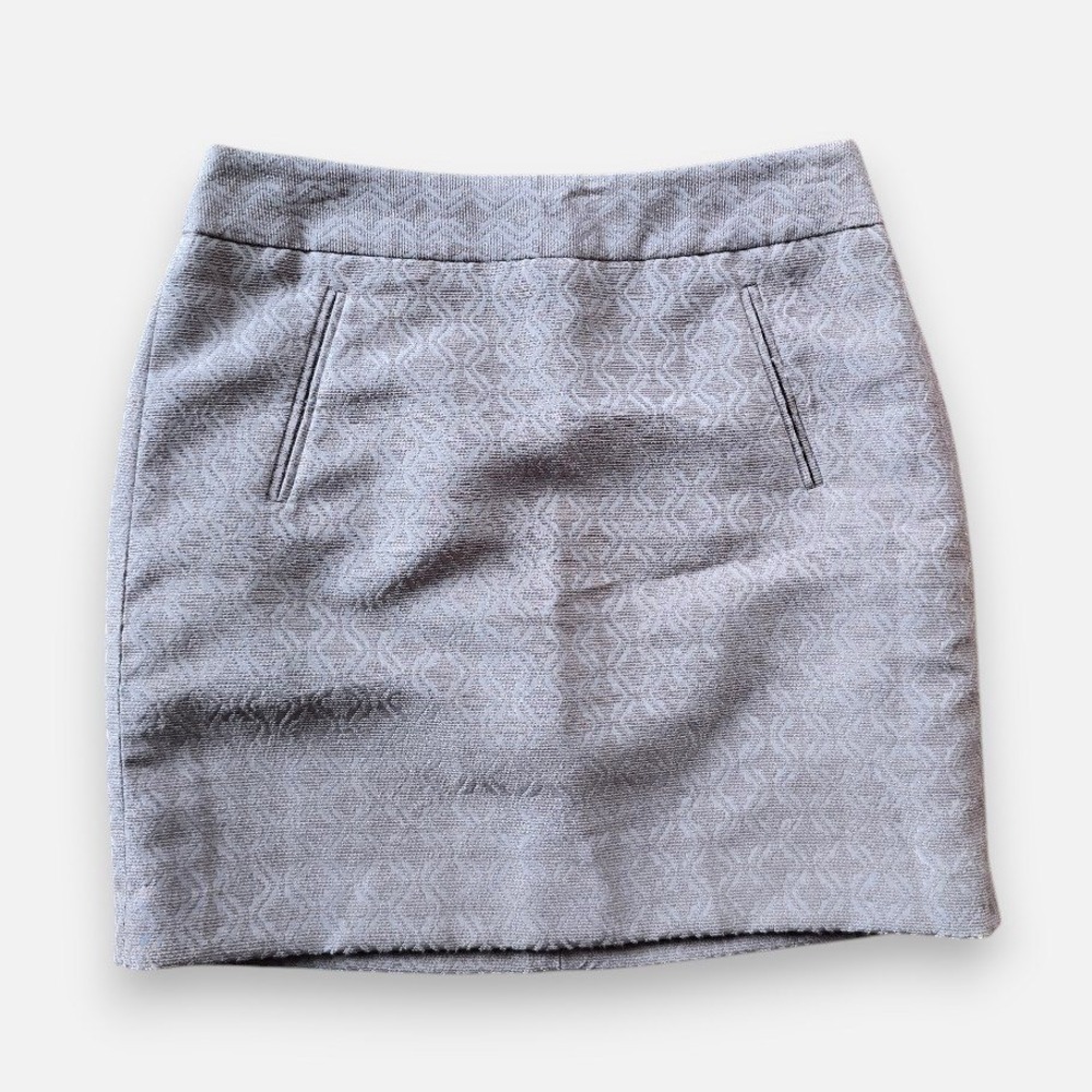 LOFT Taupe Jacquard Textured Mini Skirt Women 6 Zip Back Business Casual Classic